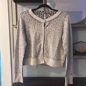 Free People cashmere Leopard Print Cardigan Sweater
